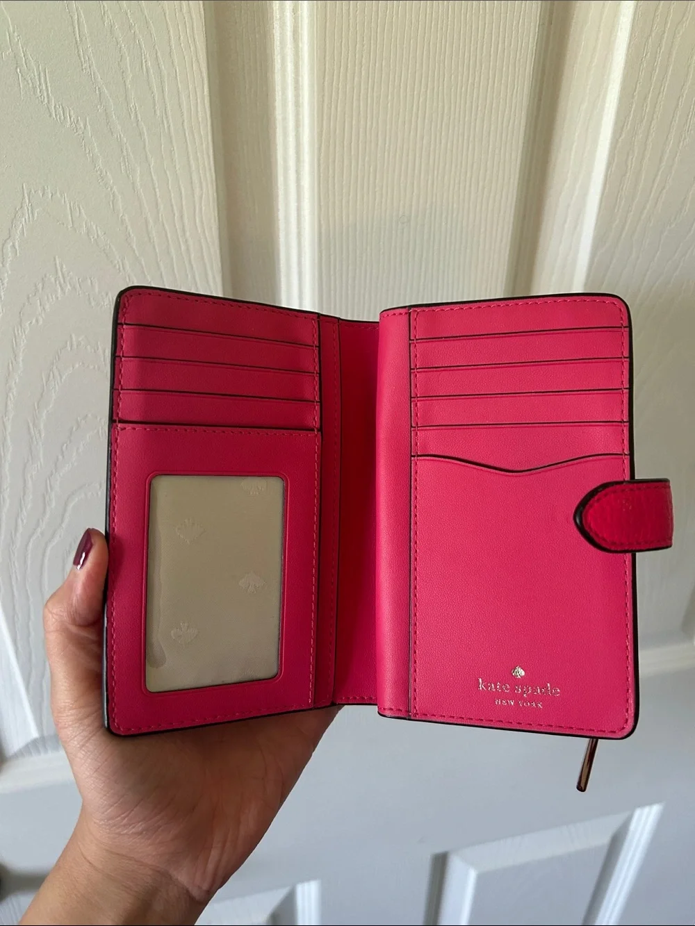 kate spade Bright Pink Pebbled Leather Wallet with Gold Logo